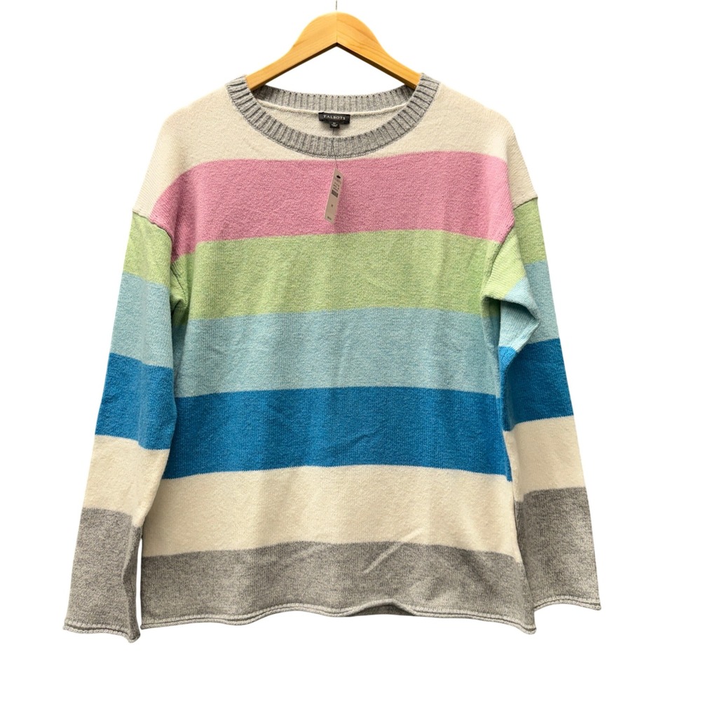 Talbots Sweater Womens Medium Multi Color Stripe Crewneck Pullover COMFY NEW